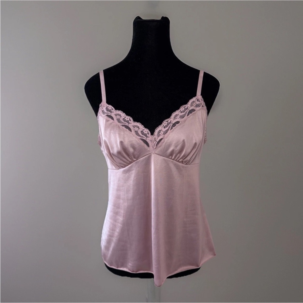 VTG VANITY FAIR Cami Top Lace Trim Lingerie Camisole Sz 34 Baby Doll Sexy Pink